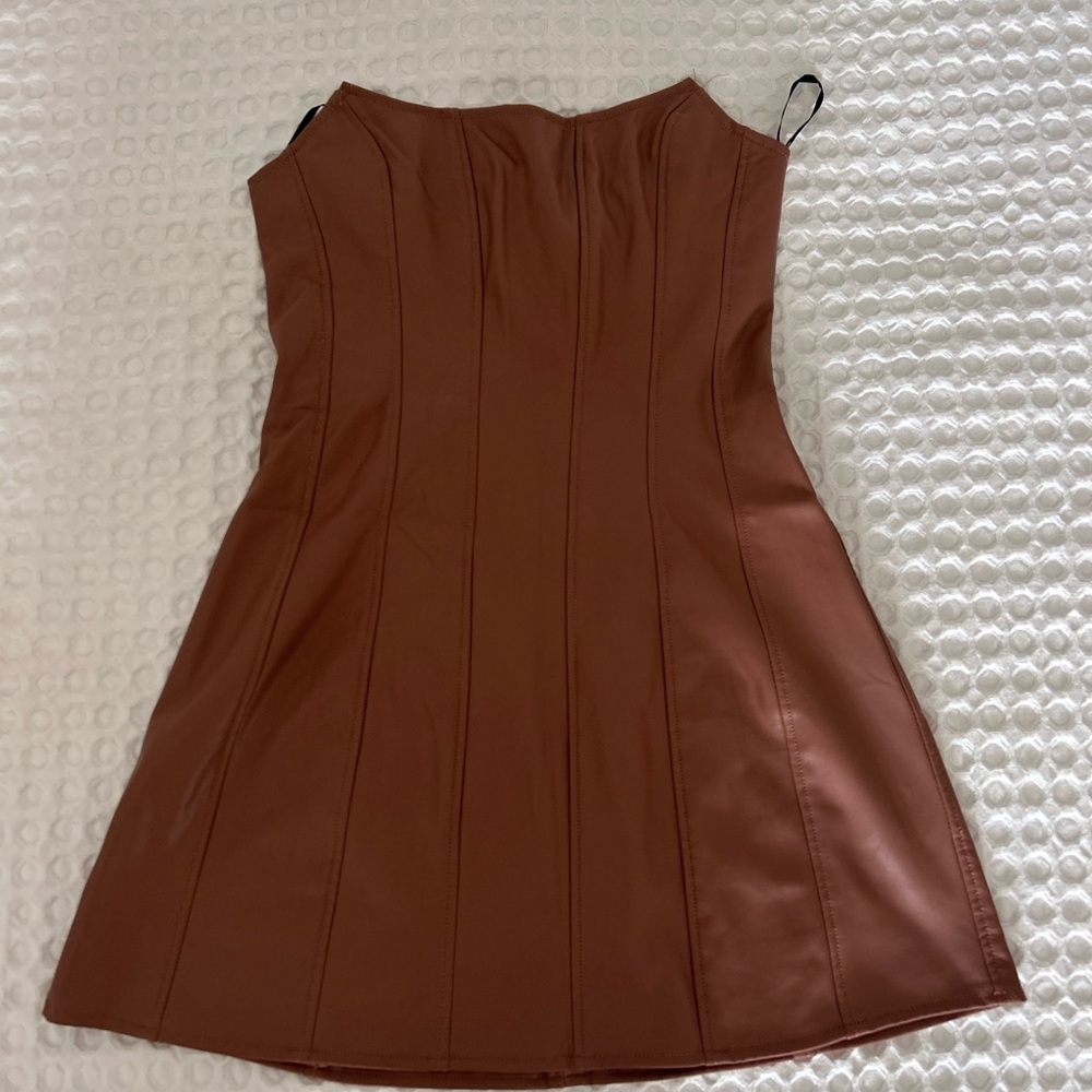Forever 21 Strapless Brown Faux Leather Dress